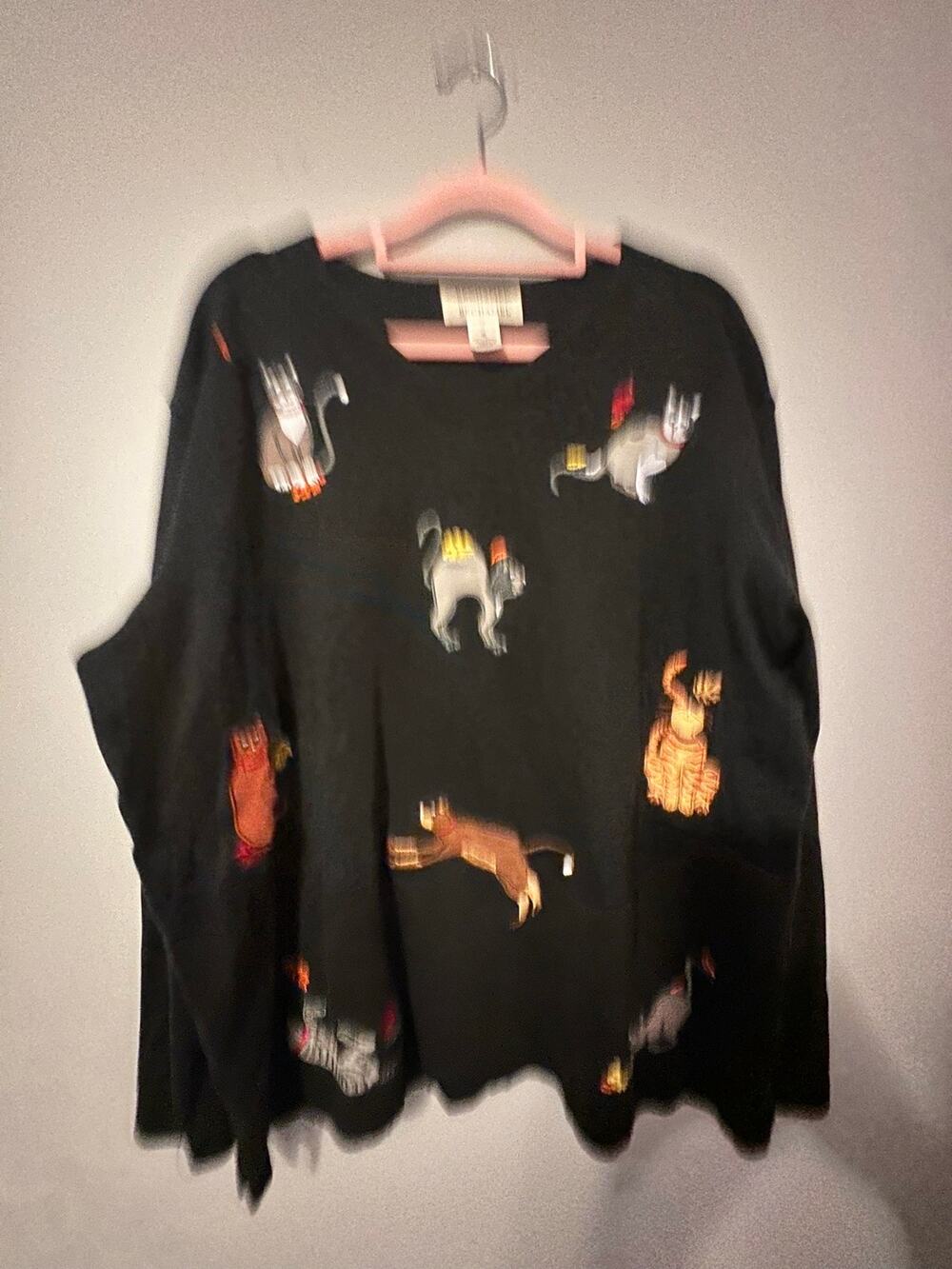 Bechamel CAT Sweater Womens XL Black 100% Cotton Embroidered Novelty